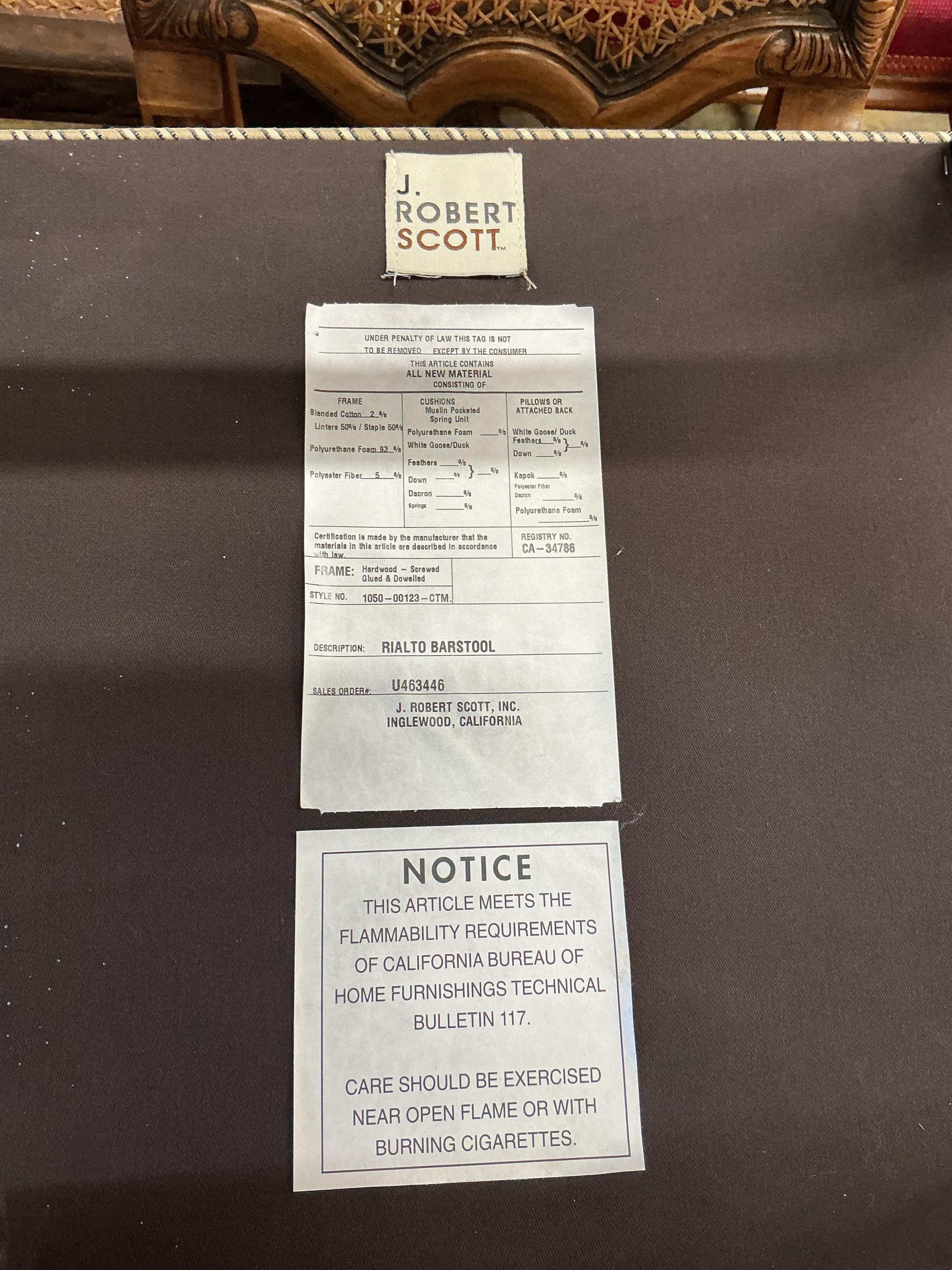 A pair of Contemporary J. Robert Scott 'Rialto' bar stools, width 44cm, depth 39cm, height 103cm